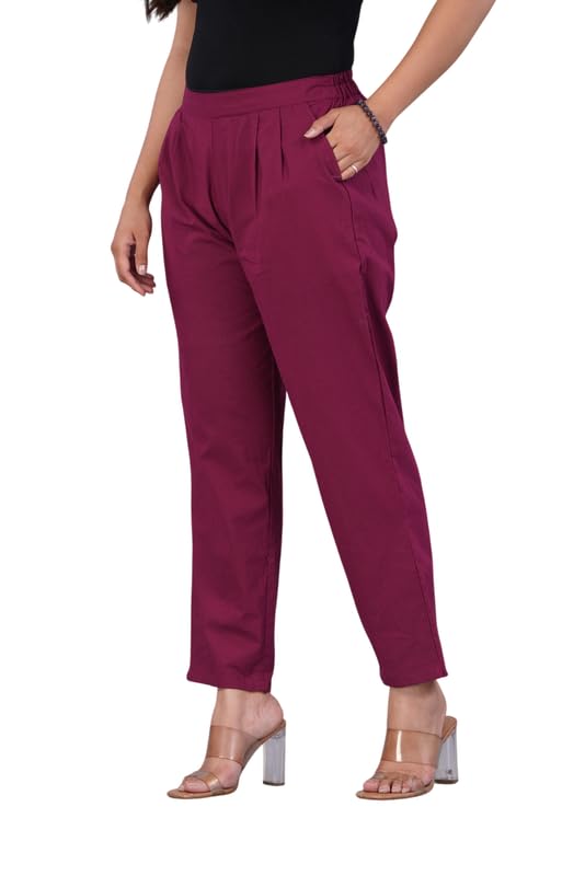 Cotton Trouser for Girls & Women | Regular Fit Elastic Waistband Pants | Daily Office, College and Travel Trouser | Flared Stylish Bottoms for Women