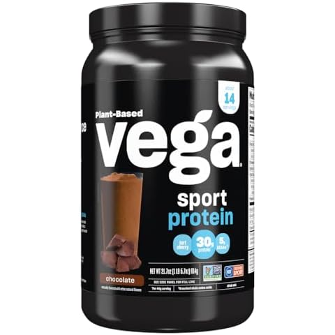 Vega Sport Protein Powder Chocolate (14 servings, 21.7 oz) - Plant-Based Vegan Protein Powder, BCAAs, Amino Acid, tart cherry, Non Dairy, Gluten Free, Non GMO (Packaging May Vary) Cover
