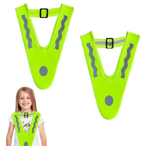 NHQZ Gilet Jaune Enfant,Gilet Fluorescent de Sécurité V Enfants,Gilet de Sécurité Triangulaire, 2 Pièces Gilet de Sécurité,Gilet Haute Visibilité Collier de Sécurité Gilet de Sécurité