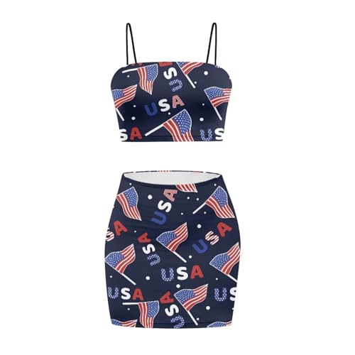 Image of Biyejit Women's 2 Piece Summer Outfits Spaghetti Strap Crop Tops and Bodycon Mini Skirt Dress Set Plus Size S-4XL