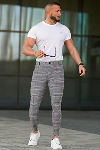 Gingtto Mens Casual Pants Slim Fit Stretch Chino Dress Pants For Men Grey Check Size 30 #TOP4