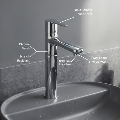 Image of GLOXY Premium Brass 30CM (12INCH) High Neck Chrome Finished Long Pillar Tap with Lotus Lever Combo Pack of 3 - Deck Mount Long Neck Faucet for Wash Basin & Kitchen Sinks - 10 Years Warranty