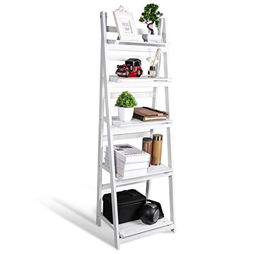 FutureCharger Ladder Shelf, 5-Tier Foldable Wood Bookshelf, Industrial Bookshelf, Ladder Bookcase Free Standing Organizer Storage Shelves Flower Plant Stand Rack for Living Room Bedroom Balcony Office