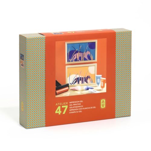 DJECO Coffret Atelier 47 impression gel avec plaque lavable réutilisable