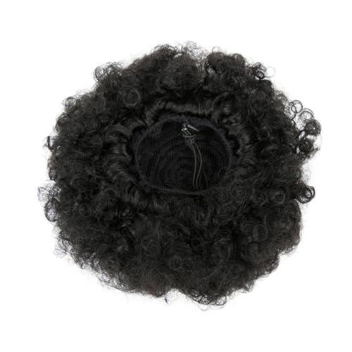 Moño Afro Rizado de Fibra Sintética Lavable Postizo de Pelo Rizado Corto con Ajuste Seguro