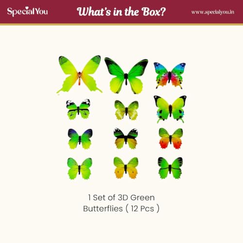 Image of SpecialYou Butterfly Wall Stickers for Home Decoration, Home Decor, Wall Decor Items for Living Room, Room Decoration Items, Stickers Sets - 12pcs (12, Green)