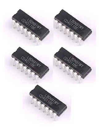 INVENTO 5Pcs CD4011UBE 4011 IC NAND Gate, CD4011, 2 Input, 6.8 mA, 3 V to 18 V, DIP-14