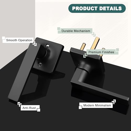 Image of GOBEKOR 3 Pack Matte Black Door Handles Square Interior Door Handle Passage Door Levers Black Closet Door Handle with Lock Modern Lever Door Handles