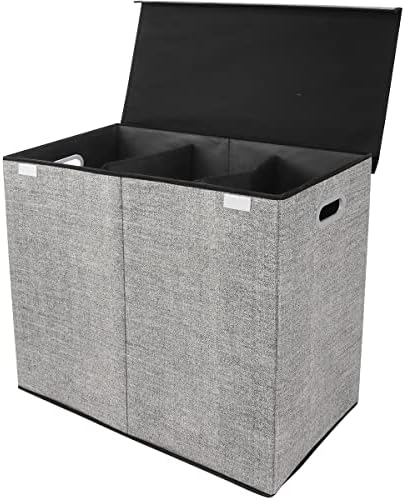 Wäschekorb 3 Fächer - 84L Wäschesammler Beige Mit Deckel