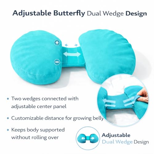 Image of H-Shaped Pregnancy Pillow for Women | Adjustable Butterfly Dual Wedge for Back, Belly & Hip Pain Relief | Ultra Soft Velvet Maternity Body Support Pillow | Washable, Travel Friendly | Firozi