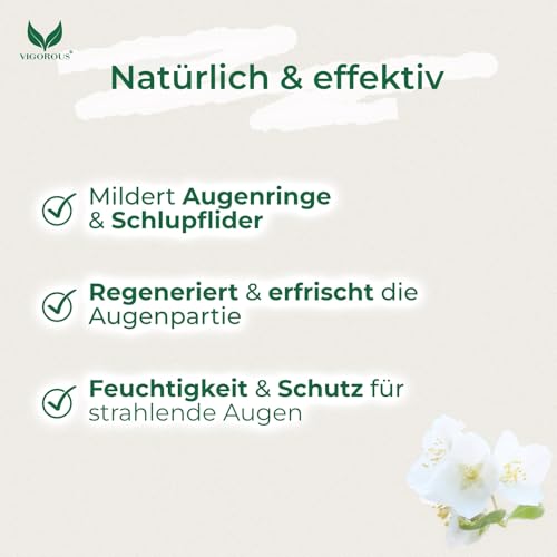 Vigorous® Jasmin salbe Augen 100ml -Mit BIO-Jasmin Augenringe entfernen - Augencreme gegen Schlupflider - aktiv Jasminsalbe- augencreme gegen Tränensäcke & Schwellungen - Creme Damen & Herren