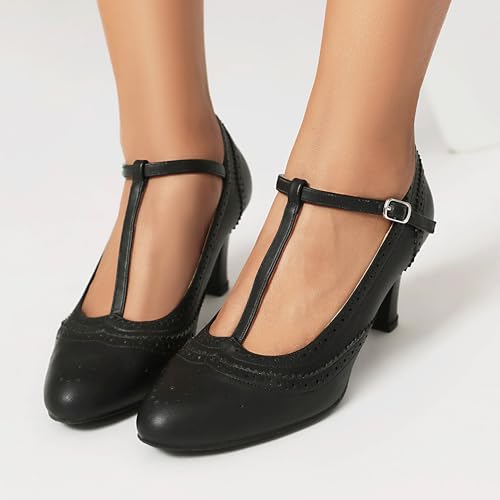 Women's Mary Jane Rockability Oxford Close Round Toe Vintage Wingtip 1950s Heels T-Straps Retro 1920s Victorian Pumps Shoes4