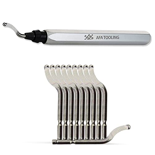 Image of AFA Tooling Deburring Tool, 11 Blades, Silver CNC Anodized Aluminum Handle | Built for 3D printing, metal, PVC, copper, resin and plastic; M35 cobalt HSS aids 360-degree rotation on alloys and curves