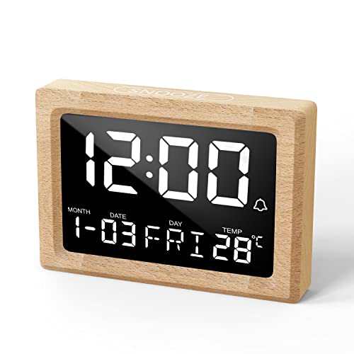 aboveClock Reloj Despertador Digital con Pantalla LED de Temperatura, Despertador Digital con Función Snooze, 6 Niveles de Brillo, 8 Música, 6 Niveles de Volumen, USB y a Pilas Cover
