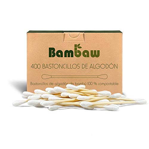 Bastão de orelha de bambu | cotonetes ecológicos | pauzinhos de limpeza de orelha | cotonetes de madeira | biodegradáveis | Frasco dispensador ecológico | 400 unidades | Bambaw