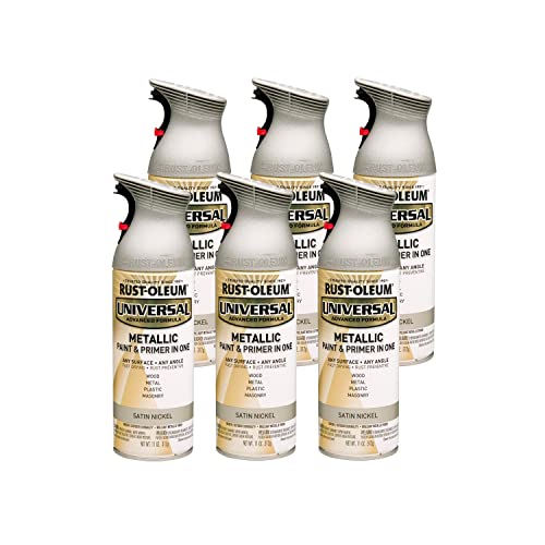 Image of Rust-Oleum 249130-6PK Universal All Surface Metallic Spray Paint, 11 oz, Satin Nickel, 6 Pack