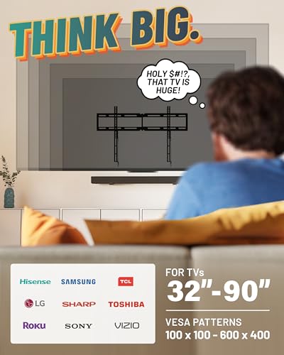 Image of ECHOGEAR Fixed TV Wall Mount for 32 inch-90 inch TVs up to 150lbs, 1.18 inch Profile | Universal XL TV mount w / DIY install includes easy drill template and all hardware, works on 16 & 24 inch studs or concrete