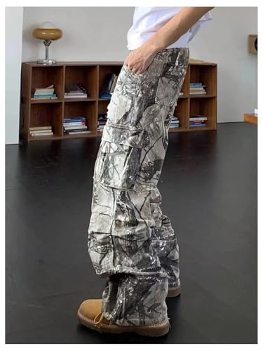 Verdusa Men's Camo Baggy Cargo Pants Straight Leg Drawstring Trousers with Flap Pocket2