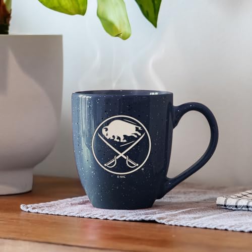 Image of Rico Industries NHL Hockey Buffalo Sabres Navy Personalized 16 oz Team Color Laser Engraved Speckled Ceramic Coffee Mug