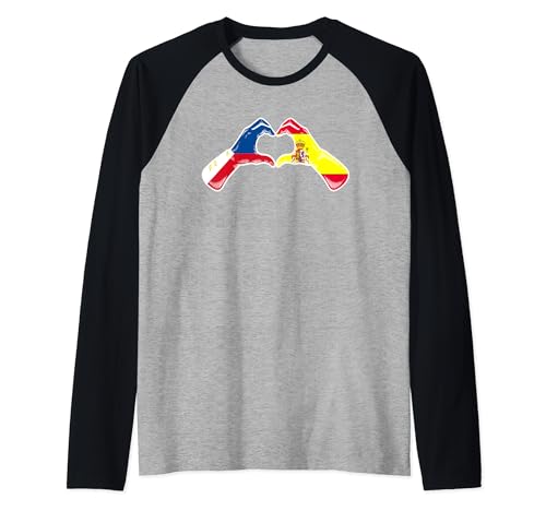 Philippines Spain Flag - Filipino Spanish Heart Raglan Baseball Tee