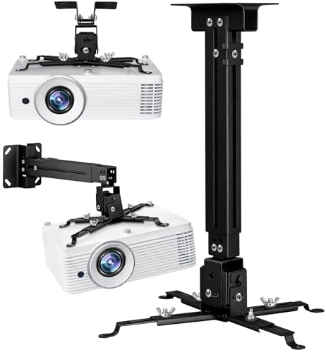 Image of 2-Be-Best Projector Ceiling Mount Wide Pipe Universal 3-in-1 Projector Wall Mount Bracket with Adjustable Arm, Flush Mount Option, Built-in Cable Management for Office Home Black
