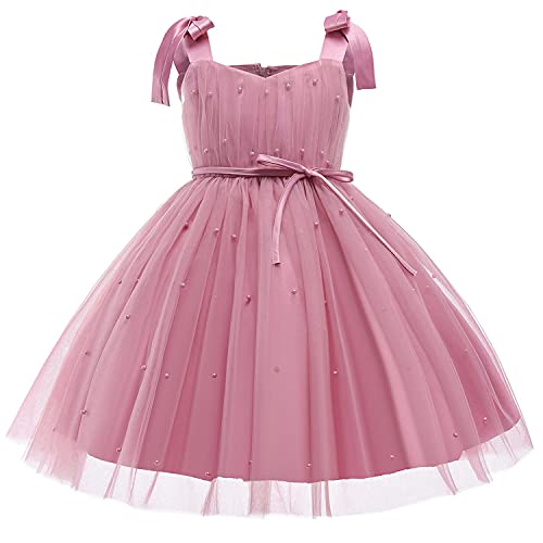 NNJXD Baby Girl Dress Tutu Flower Dresses Pageant Baptism Christening Pearls Gown 748 Pink 12-18 Months