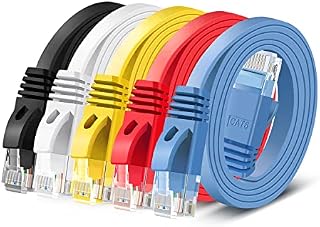 TNP Ethernet Cable Cat 6 Flat Cable, Cat 6 Ethernet Cable 3 ft, Flat Wire (Multi-Color 5 Pack) Cat6 Ether Network Internet Cord Performance Tangle Free LAN Internet Ethernet Patch Cables Connector