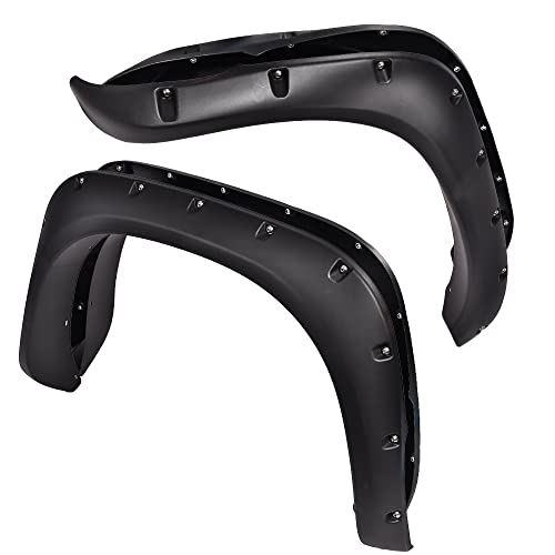 Pit66 Fender Flares, Compatible With 2002-2008 Dodge Ram 1500/2003-2009 Dodge Ram 2500 3500 (Fits Fleetside, Not Fits Dually/Hemi Engine), Rugged Textured Pocket Riveted Style Wheel Flares, 4 Pcs #TOP14