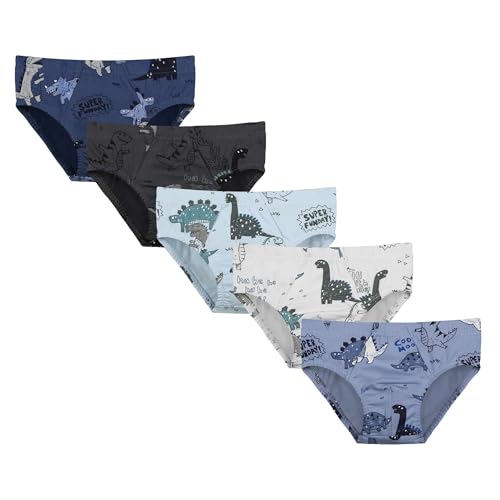 Donella Boys' Cotton Underwear 5 Pack - Soft Stretch Briefs for Boys, Dinosaur Print