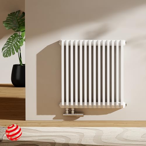 EMKE D-Form Heizkörper Horizontal 600x594 mm, Design Heizkörper Flach Paneelheizkörper Doppellagig Flachheizkörper Seitenanschluss Weiß 969W