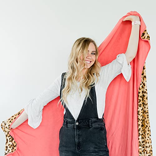 Soft Oversized Throw Blanket - Super Cozy Adult Size Large Swaddle Blankets For Bed, Sofa, Couch - Lightweight Jersey Knit Comfort Throws 57X72 Inch Long (Coral Leopard) #TOP2