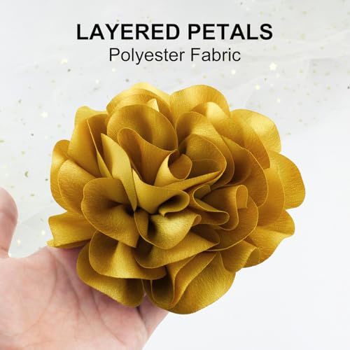 Image of 6.3 inch Large Flower Hair Clips for Women - Floral Hair Clip & Brooch for Dresses, Coats, Hats & Special Occasions | Brooches and Pins for Women - Decorative Wedding Gift Accessory - Gold