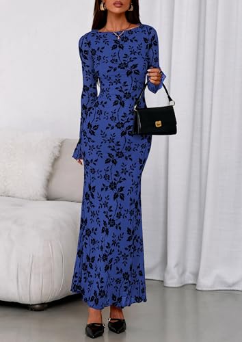 Image of PRETTYGARDEN Women's Floral Bodycon Maxi Dress Wedding Guest Dresses