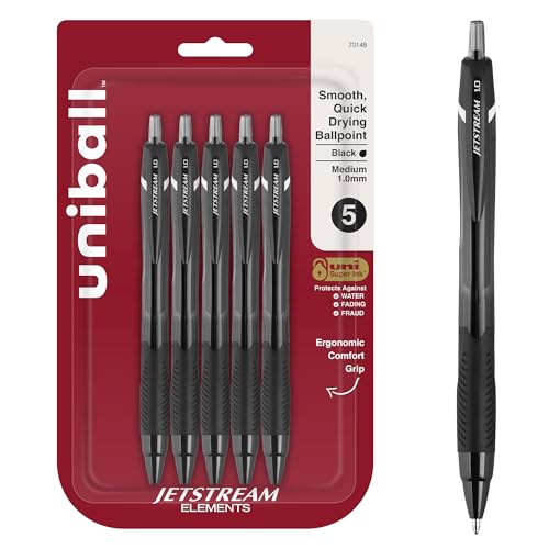 Image of uniball Jetstream Elements Ballpoint Pens, 1.0mm, Black Ink, 5 Pack