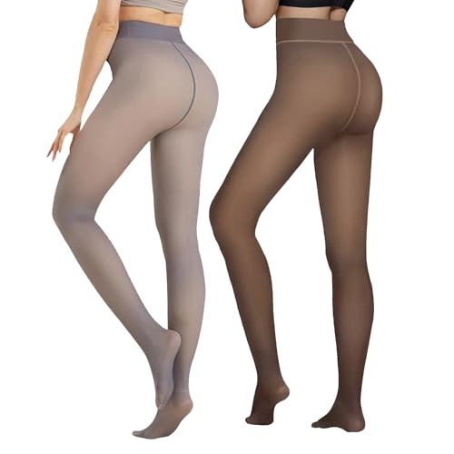 Image of Caprilite Women Fleece Lined Tights-Fake Translucent Leggings High Waist Pantyhose Sheer Thick Warm Tights For Winter