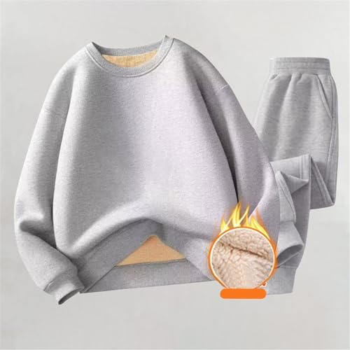 Boys Girls Fleece Sweatsuits Fall Winter Tracksuit 2 Piece Outfit Trendy Thicken Warm Pullover Joggers Activewear Set2