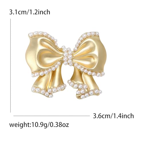 Image of Cute Pearl Bow Knot Lapel Brooch Pin for Women Girls 14K Gold Plated Ribbon Bowknot Brooches Pins Elegant for Sweater Hat Dresses Suit Badges Clothes Accessories Jewelry
