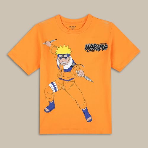 Image of Kidsville Official Naruto Anime Boys Half Sleeves Round Neck Graphic Character Printed Regular Fit Pure Breathable Cotton Fabric Tshirt