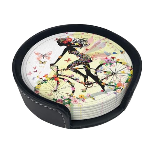 66666666 Coasters for Drinks Absorbent 6 Pack Round Leather Drink Coasters with Holder Waterproof Cup Coasters Tabletop Protection for Coffee Bar Kitchen Office Home Decor