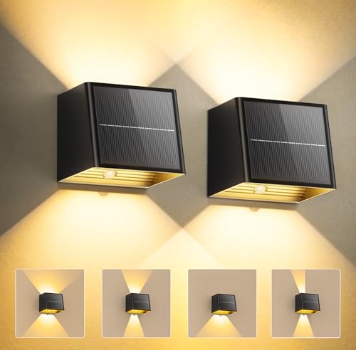 TuyLuxe Solarlampen für Außen mit Bewegungsmelder, 6500K Warmweiß Solar Wandleuchten mit 3 Lichtmodi & Zwei Lademodi, 2000mAh, IP65 Wasserdichte Wandlampe Außenwandleuchte für Wand Garten Zaun（2 PACK）
