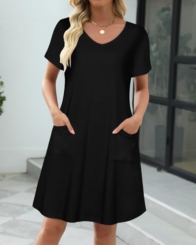Image of CHICGAL Summer Dresses for Women V Neck Short Sleeve Casual Loose T Shirt Sundress Beach Cover Ups with Pockets 2026