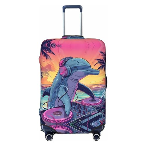 VOSERY Travel Luggage Cover - Hip-Hop DJ Dolphin Washable Suitcase Covers Protector Fits 18-32 Inch Luggage
