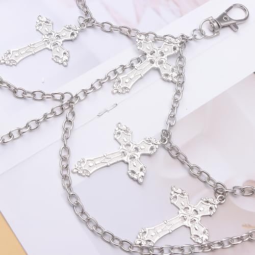 Layered Pants Chain for Men Women Punk Chain Hip Hop Jewelry Clothing Accessories Vintage Jeans Chains (Silver three layerded) - Thumbnail 6