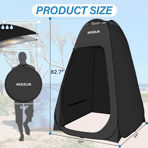 Image of AKOZLIN Portable Pop Up Shower Privacy Shelters Instant Tent Dressing Changing Outdoor Camping Toilet Tent Black 59 inch Width