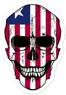 Liberia Skull Flag Sticker Liberian Pride Patriotic Human Skull Stickers Patriotism Sticker for Laptop, Phone, Water Bottle - Vinyl Skull Decal
