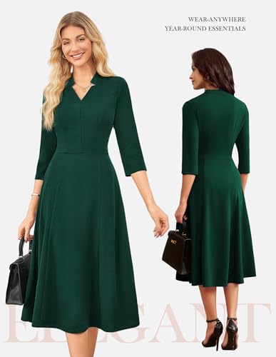 Image of GRACE KARIN Work Dresses for Women 2026,Midi Business Dress,3 /4 Sleeve Classy Fit and Flare Dress with Pocket