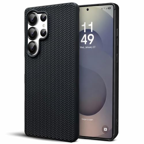 Image of DIZORO Rugged Textured Back Cover Case Compatible for Samsung Galaxy S25 Ultra Anti-Slip Soft TPU Shockproof Cover | Slim Lightweight Protective Back Case-Black