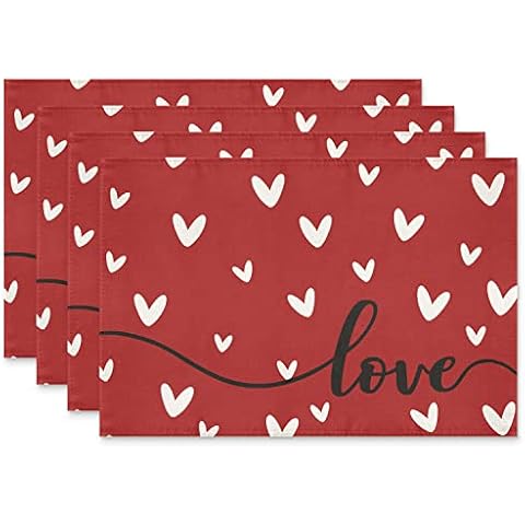 Siilues Valentines Table Runner, Sweet Heart Valentines Decorations Love Valebtines Runner for Table Seasonal Decor for Indoor Outdoor Dining Table Decorations (Placemats 12''x18'' Set of 4) Cover