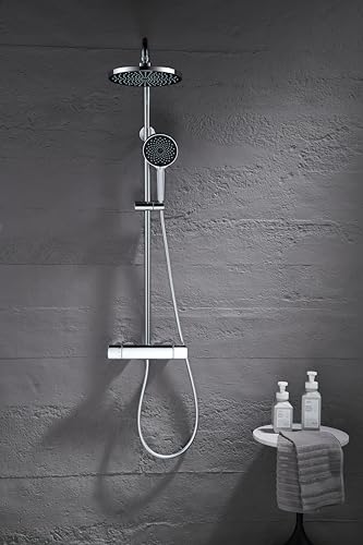 Colonna Doccia in Acciaio Inox con Miscelatore Meccanico in Ottone - Soffione XXL + Doccetta Regolabile - Design Moderno Cromato