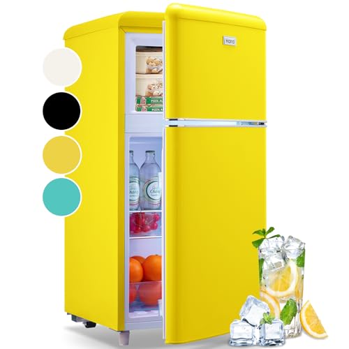WANAI 3.5 Cu.ft Retro Mini Fridge with Freezer Compact Refrigerators Black Small Fridge Dual Door Classic Refrigerator Removable Glass Shelves Adjustable Thermostat for Home Office Dorm RV